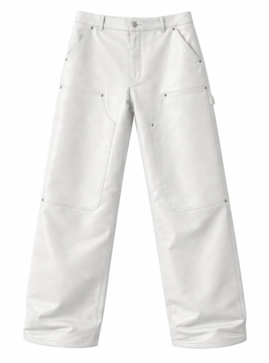 KNALL3R LEATHER CARPENTER PANTS WHITE