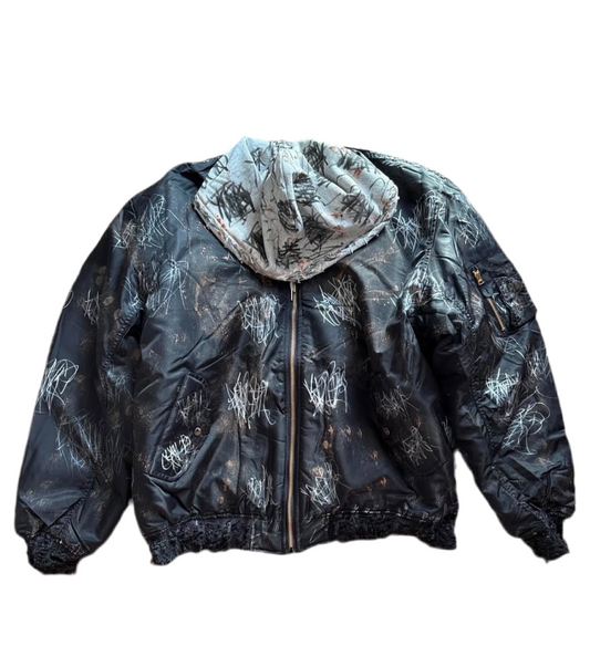 KNALL3R DISTRESSED GRAFFITI BOMBER