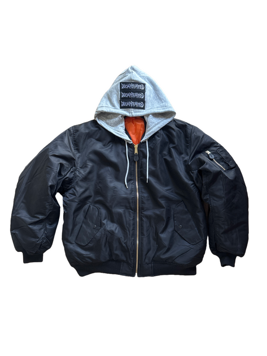 BLACK PATCH BOMBER GREY HOODED