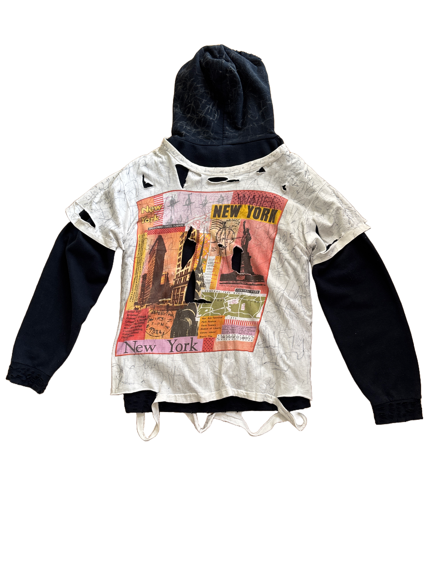 LAYERED HOODED THRASHED TEE