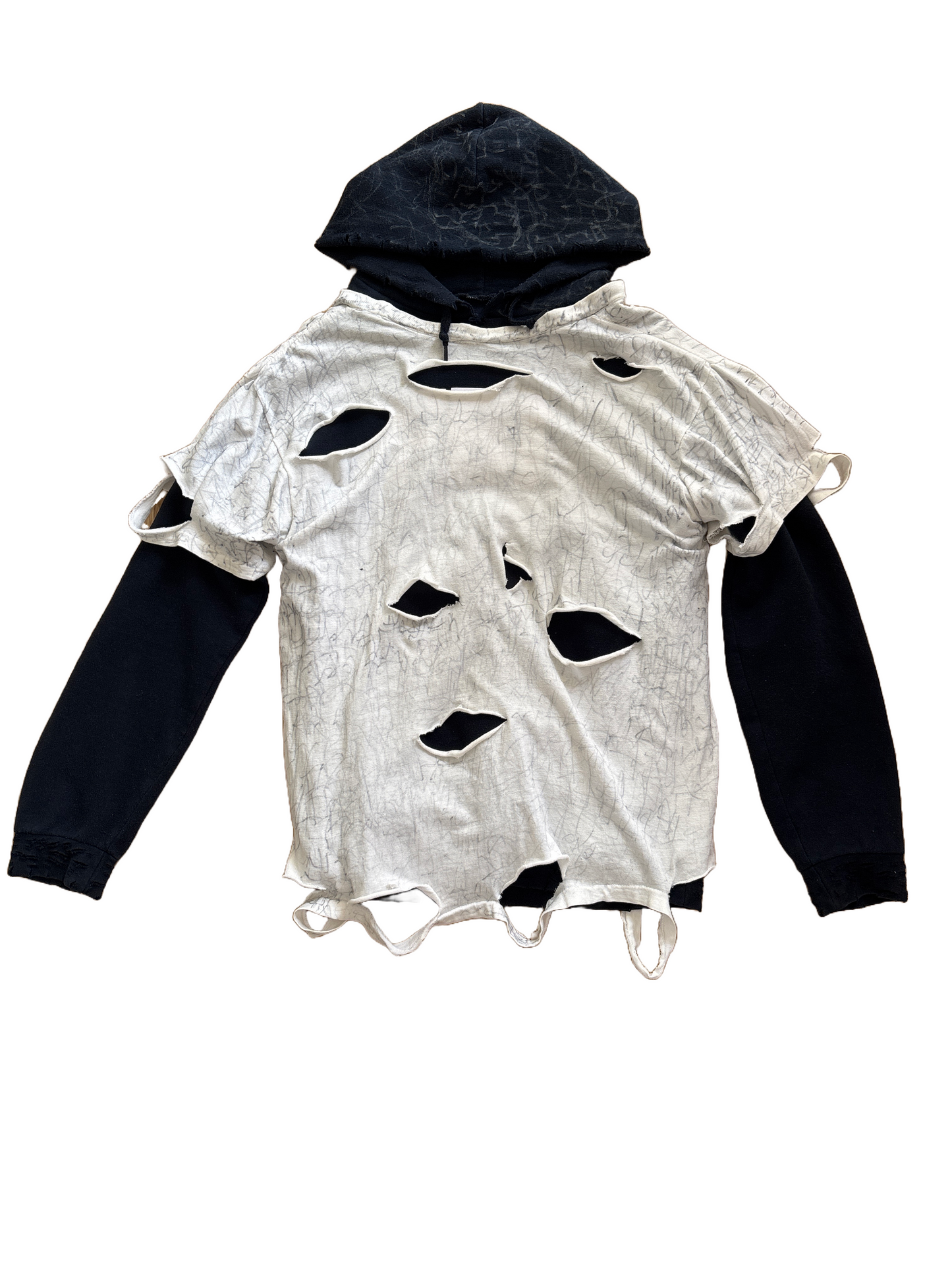 LAYERED HOODED THRASHED TEE