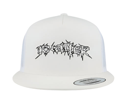 ALL WHITE KNAL3R LOGO SNAPBACK