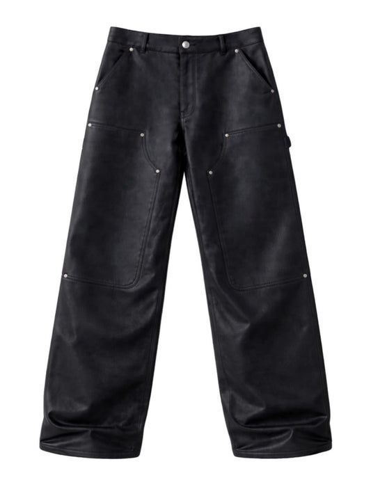 KNALL3R LEATHER CARPENTER PANTS BLACK