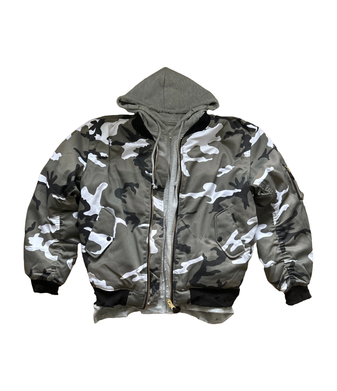 CAMO ZIP HOODED BOMBER