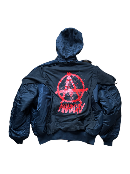 ANARCHY GRAFFITI HOODED BOMBER NAVY BLUE